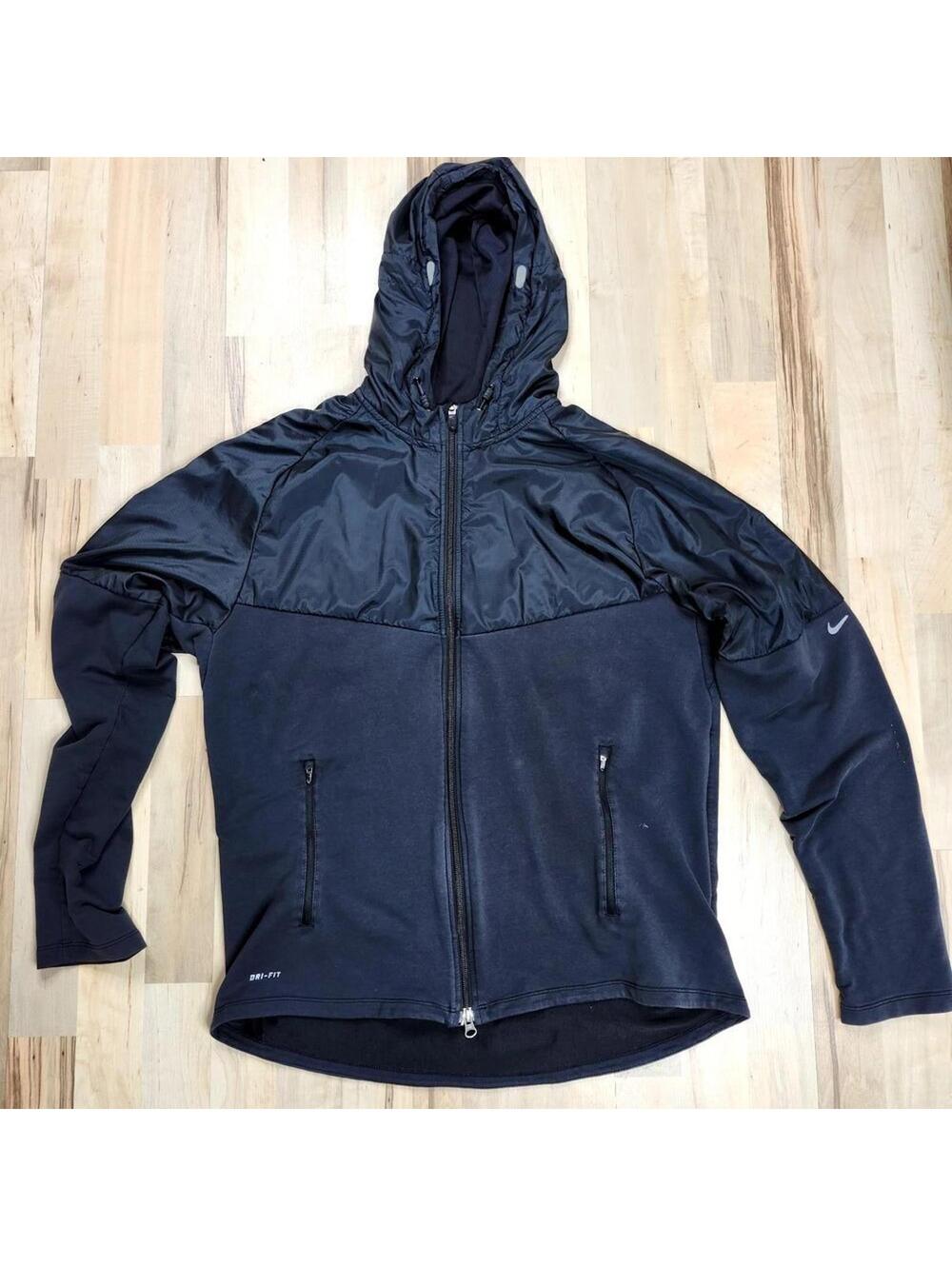 Nike Lightweight Athletic Running Jacket Hood Mesh Lining Black Reflective XL